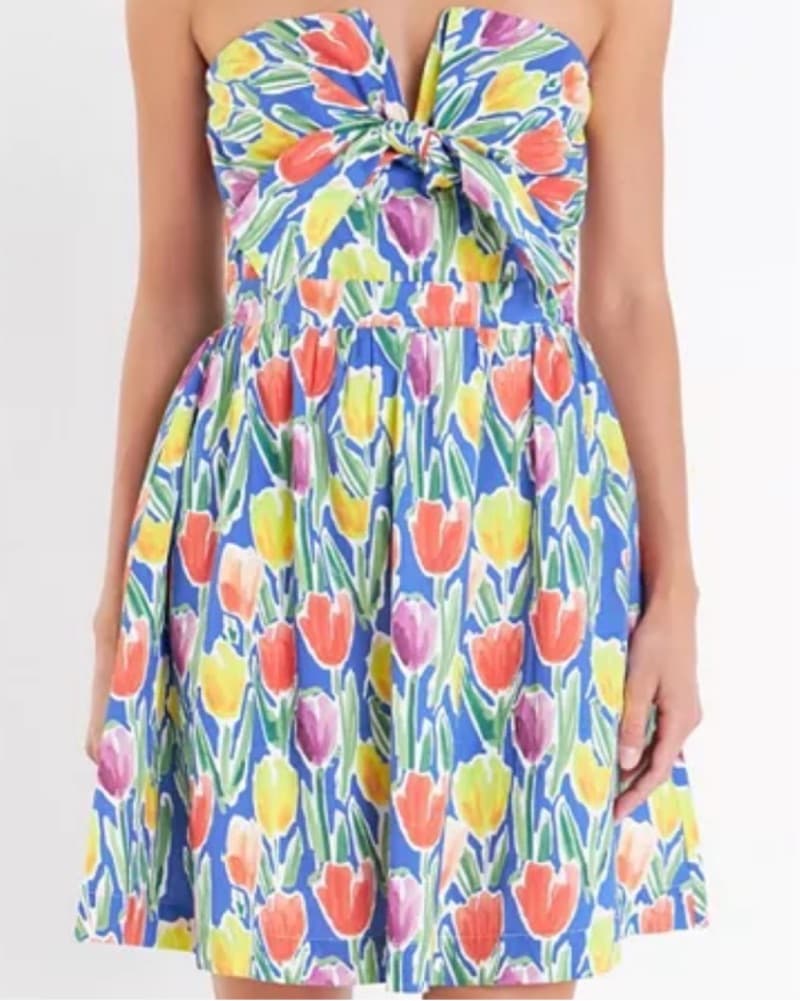 Strapless Tie Cotton Tulip Mini Dress  - Image 3