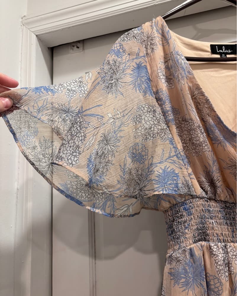Blue & Tan Floral Midi Dress - Image 3