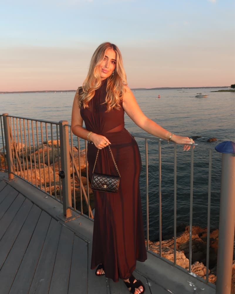 Sheer Ruched Maxi Dress in Grape - Image 2