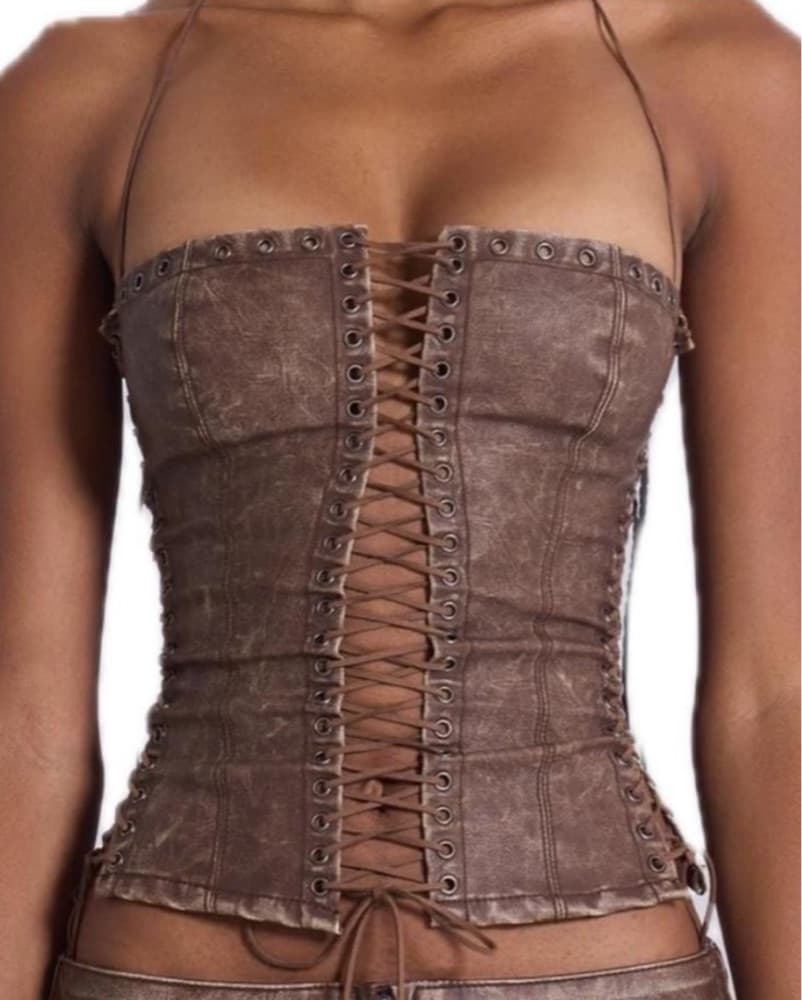 Jaded London Brown Lace Up Corset  - Image 1