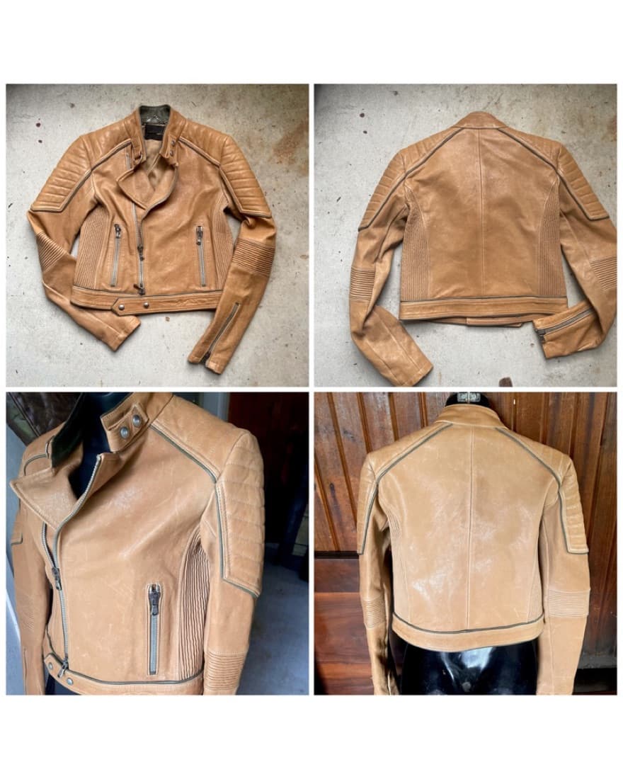 Diesel Black Gold Leather Jacket Moto XS - Image 3
