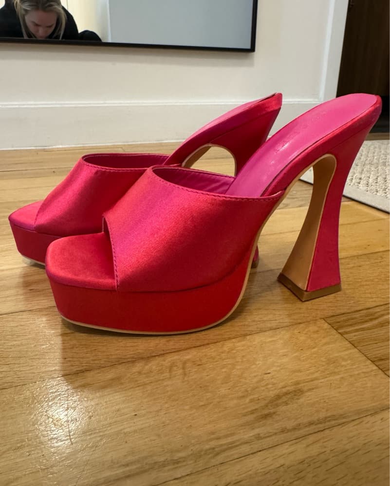 Meshki Pink Satin Platform Heels - Image 4