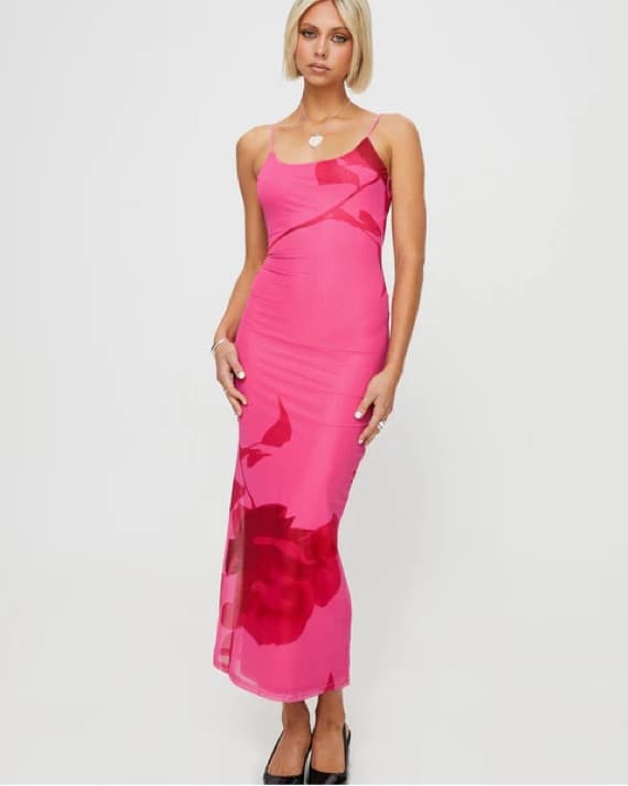 Hot Pink Floral Maxi Dress - Image 3