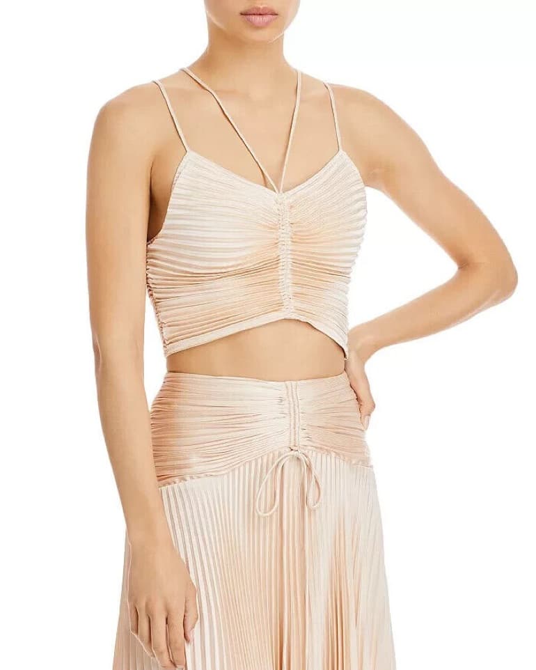 A.L.C Ari Pleated Satin Crop Top - Image 2