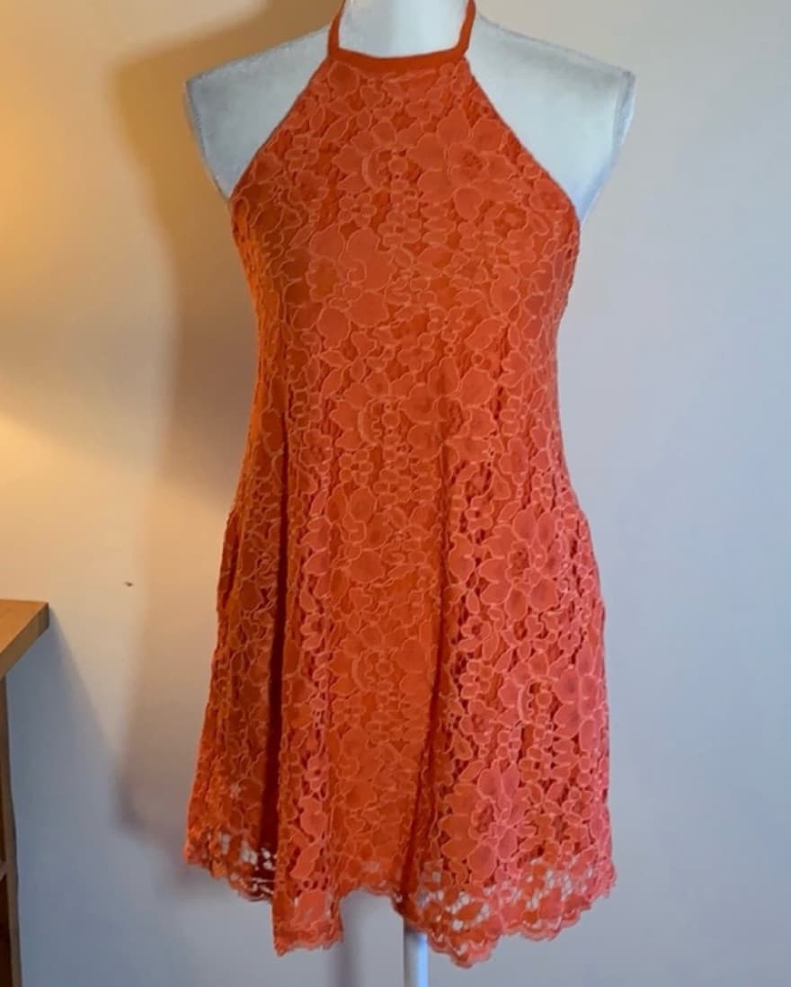 NBD Orange Lace Floral Halter Dress - Image 2