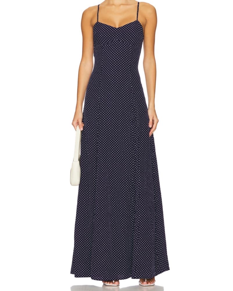 Navy Polka Dot Maxi Dress - Image 1