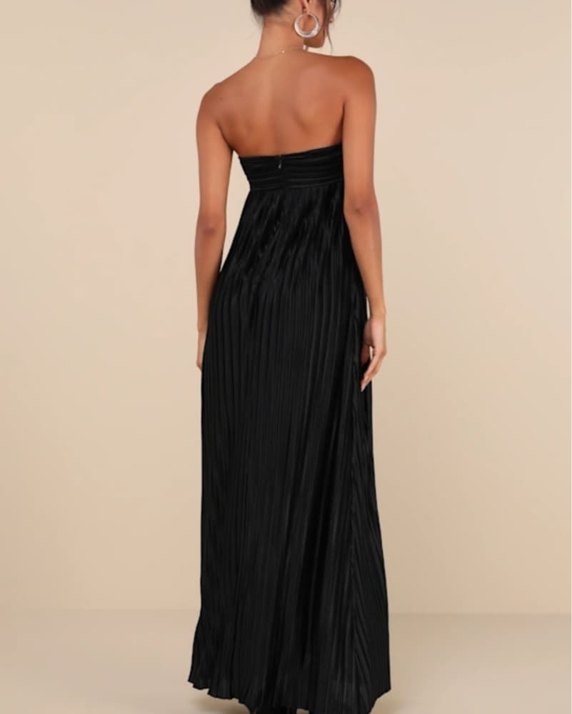 Black Strapless Silk Dress - Image 2