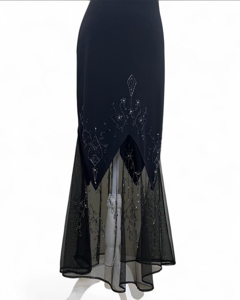 Vintage Black Embroided And Mesh Dress - Image 3
