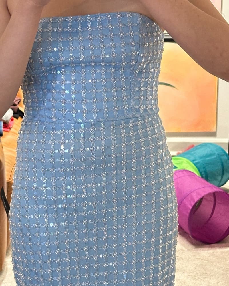 Light Blue Pearl Beaded Formal Dress - Image 4