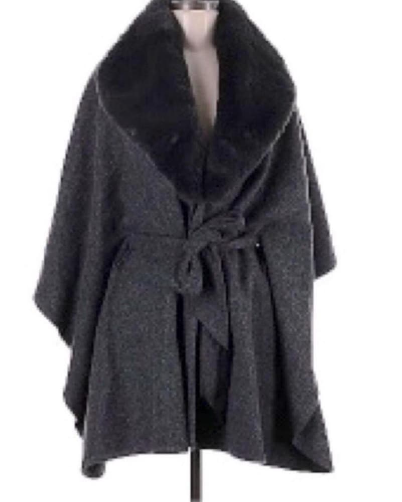 Cape Jacket with Faux Fur Collar - Image 3