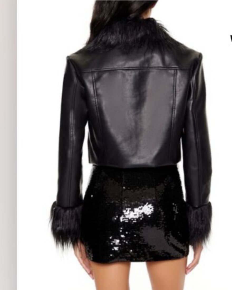 Leather Jacket With Faux Fur Fringe - Image 4