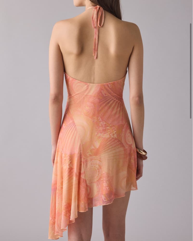 Orange Shell Print Mesh Halter Dress - Image 3