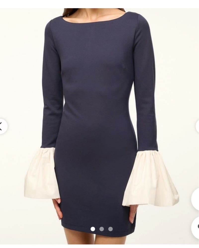 Staud Black Mini Dress with Puff Sleeves - Image 2