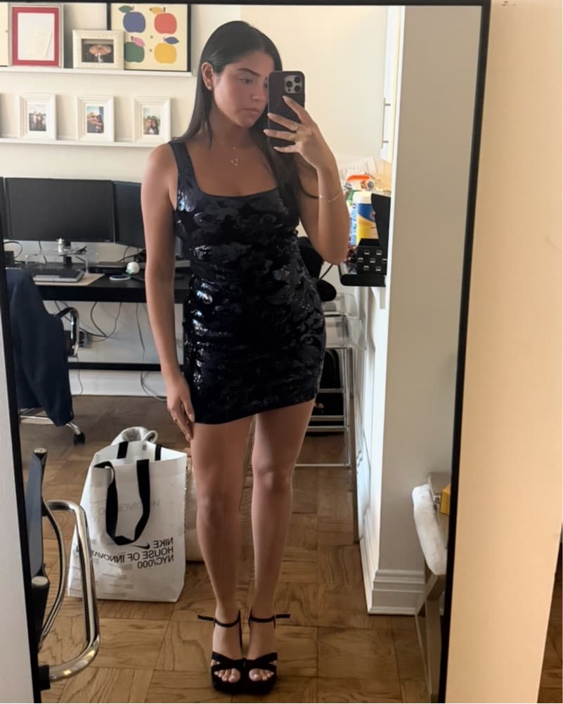 Navy Velvet and Sequin Mini Dress - Image 1