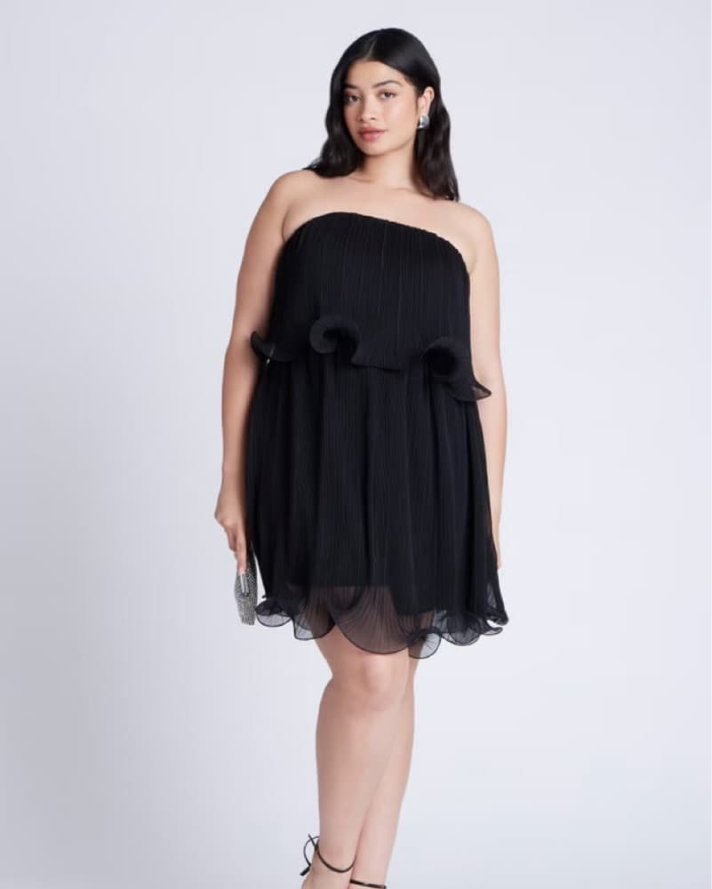 Elegant Black Ruffled Chiffon Dress - Image 1