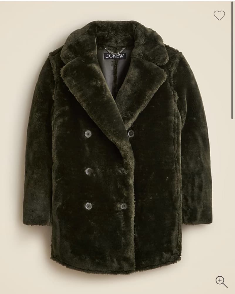 JCrew Faux Fur Peacoat - Green - Sz S - Image 1