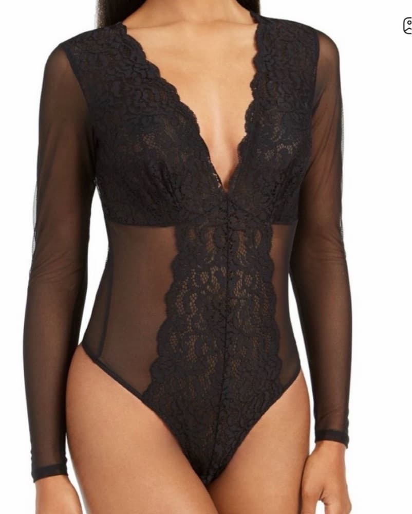 Sheer Black Lace Bodysuit - Image 1