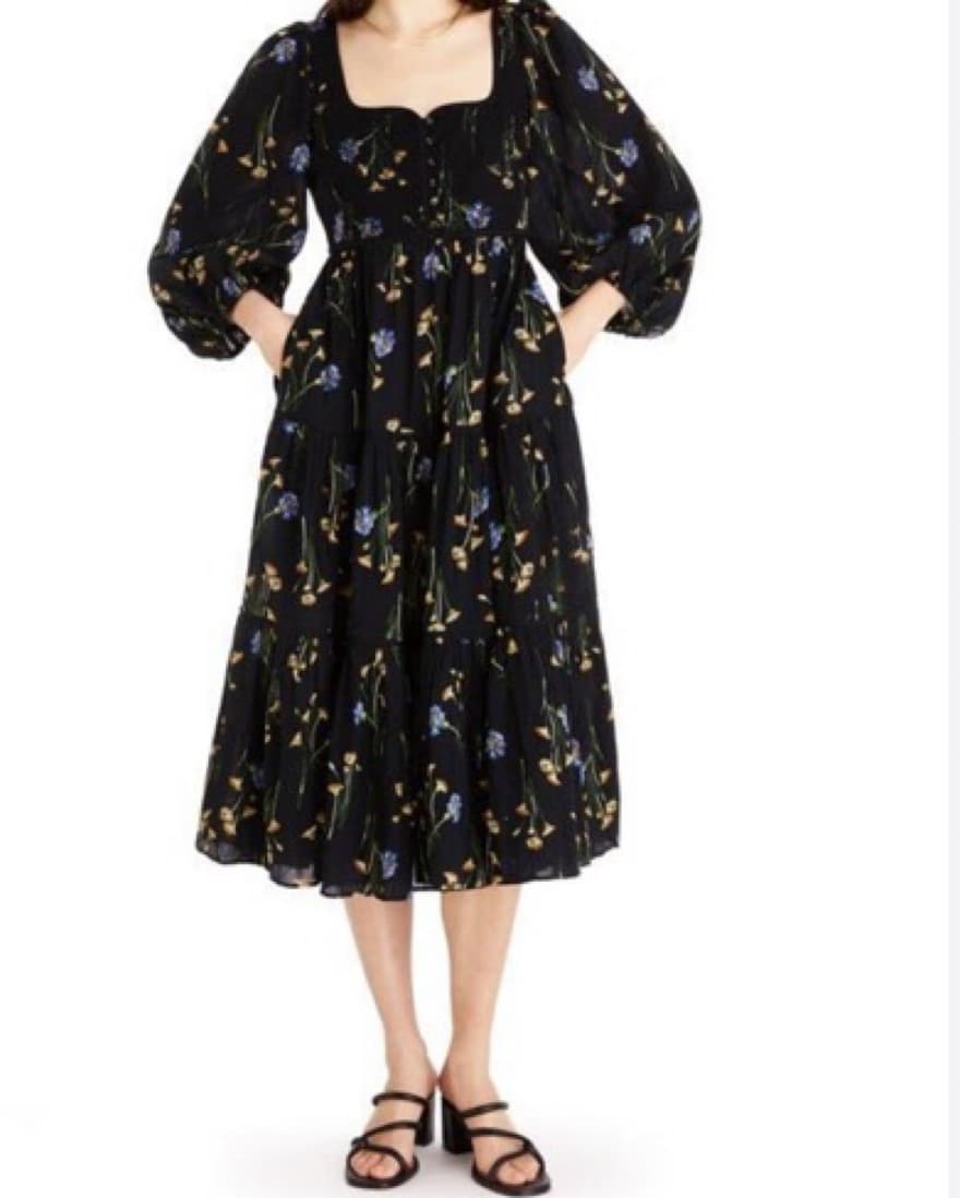 Madewell Floral Long Slerve Black Dress - Image 2