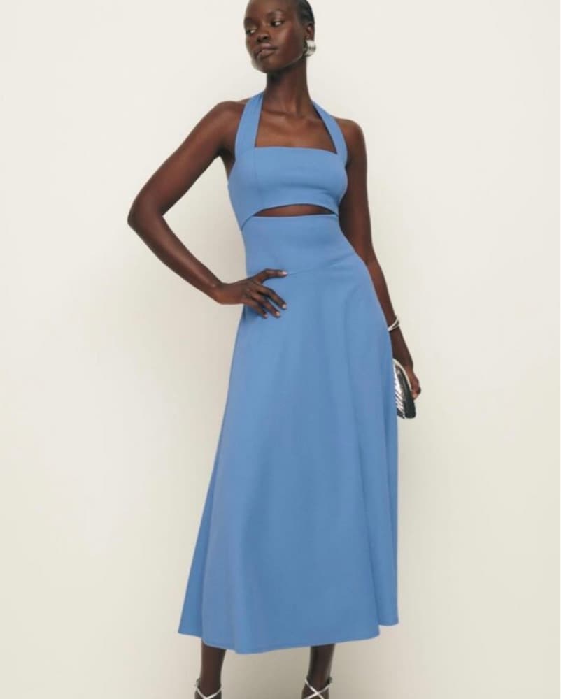 Reformation Blue Cut Out Midi Dress - Image 2