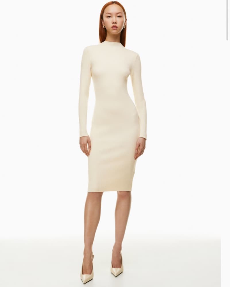 Aritzia Babaton Ivory Ribbed Midi Dress - Image 1