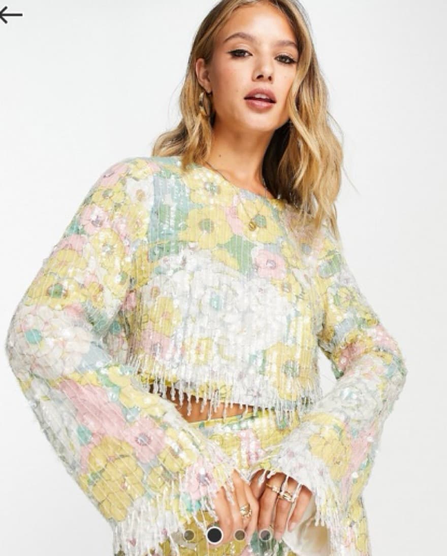 ASOS Floral Print & Sequin Sleeve Top - Image 2