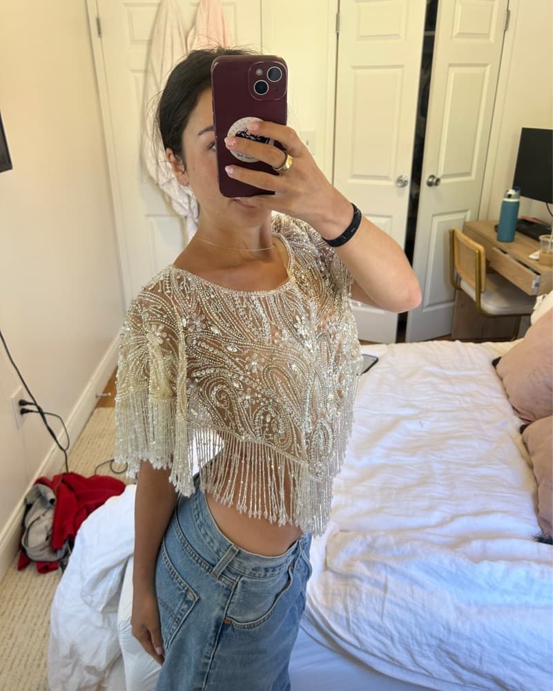 Handmade Beaded Poncho Cape Top Sequin  - Image 2