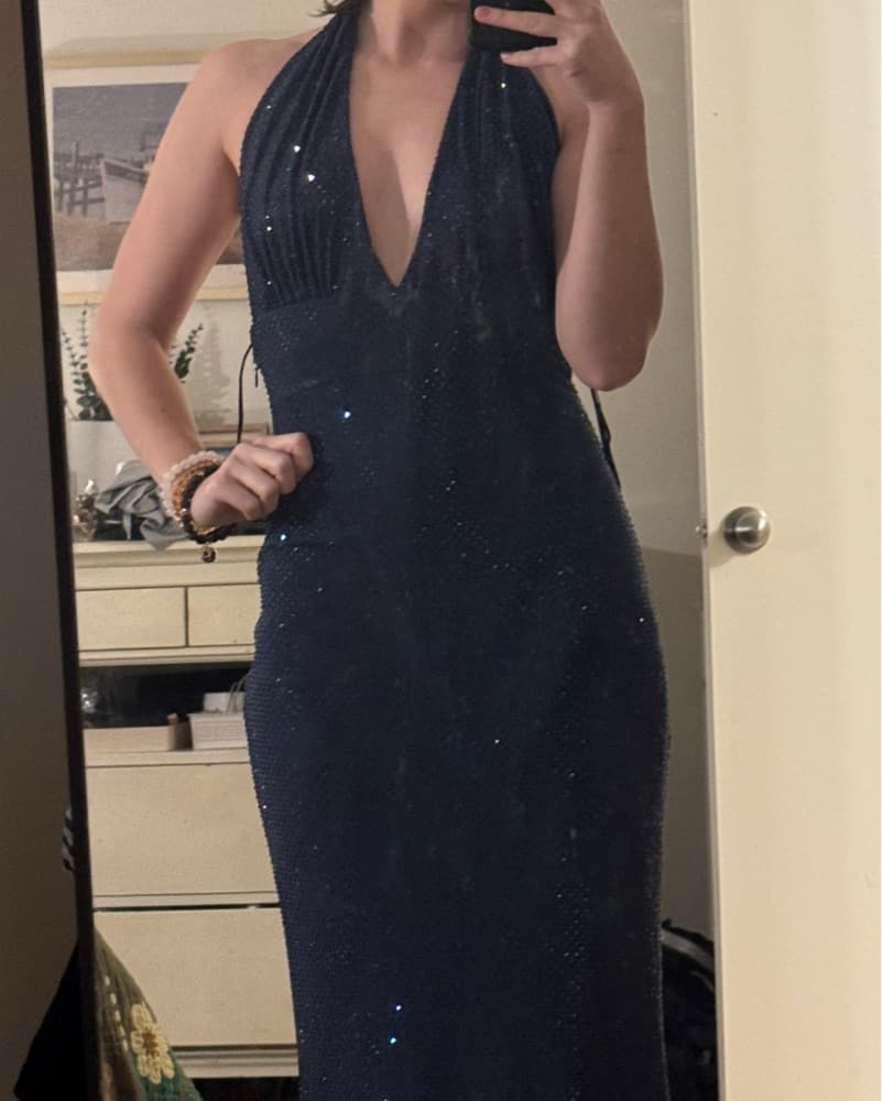 Meshki Halter Neck Navy Diamante Maxi - Image 5