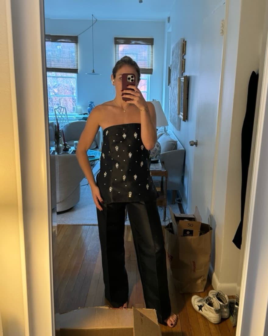 Black Satin Twill Embellished Pant Set - Image 2