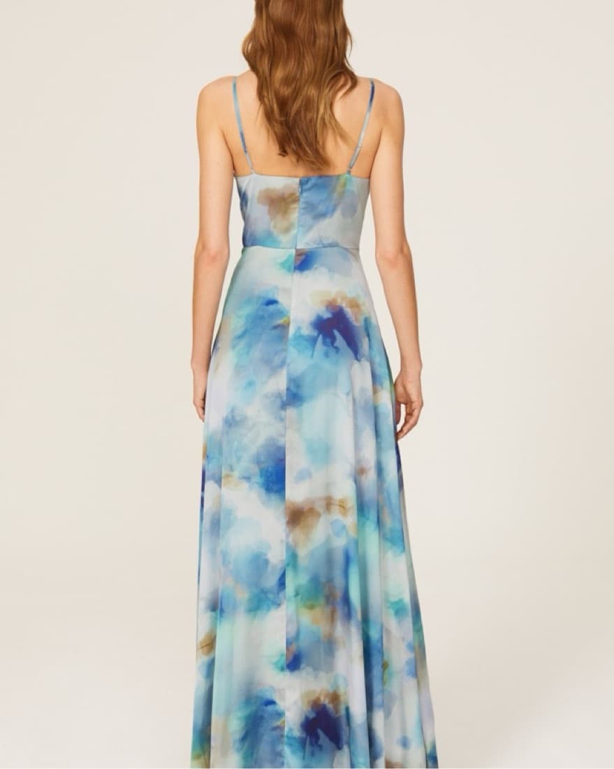 Watercolor Satin Twist Cutout Maxi Dress - Image 4