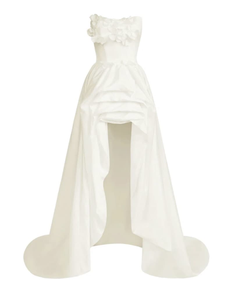 High-Low Ivory Taffeta Wedding Gown - Image 2