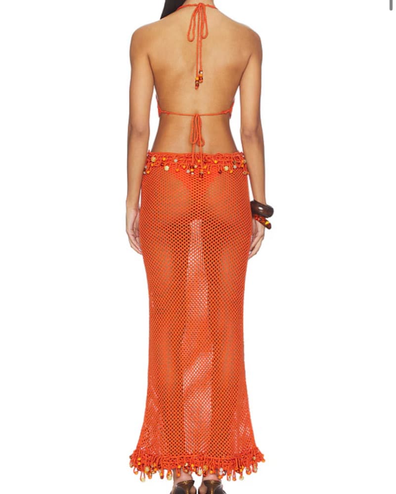 Vibrant Orange Mesh Maxi Dress - Image 2