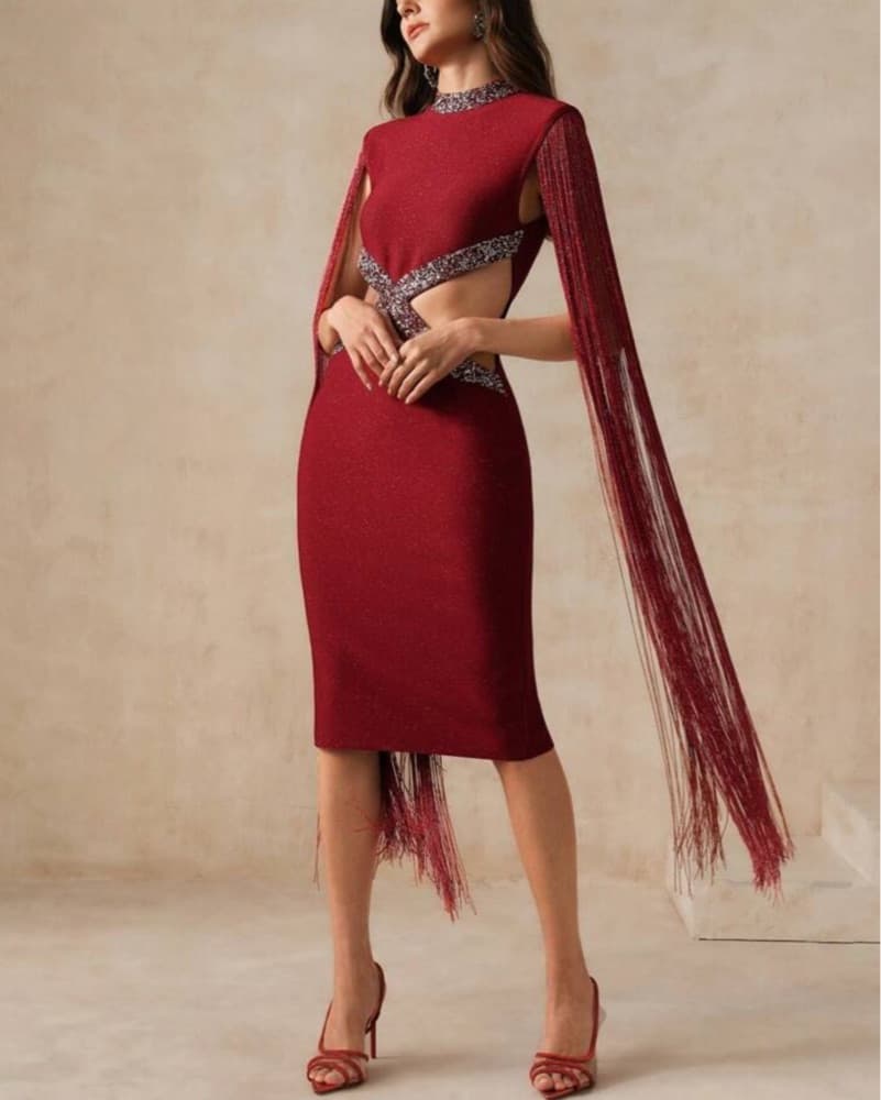 Red Sparkling Fringe Dress - Image 1