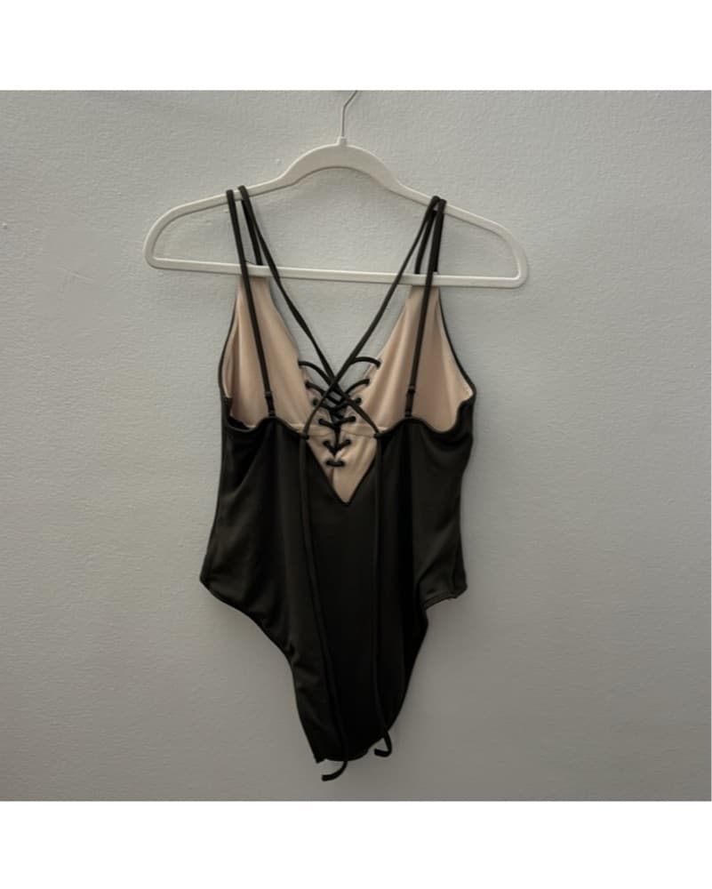 Army Green Lace Up One Piece Swimsuit - Image 3