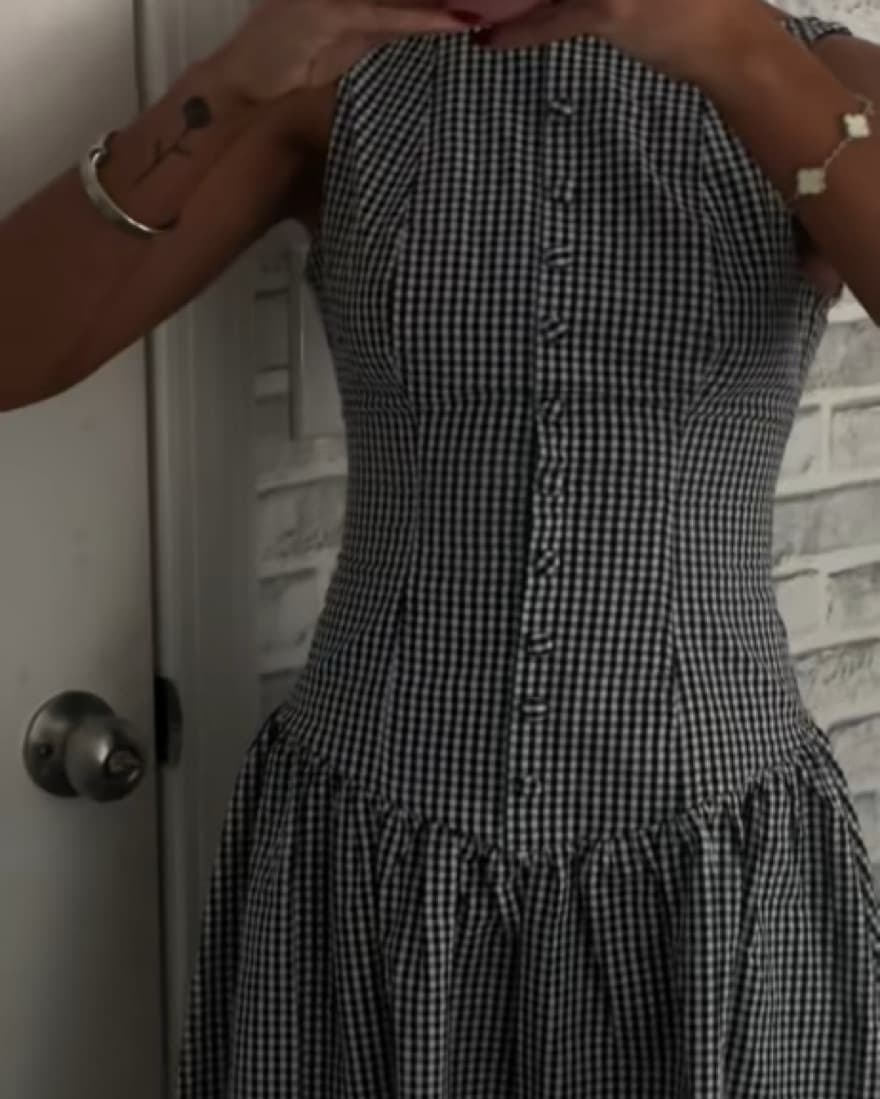 Checkered Ruffle Flare Dress - Image 2