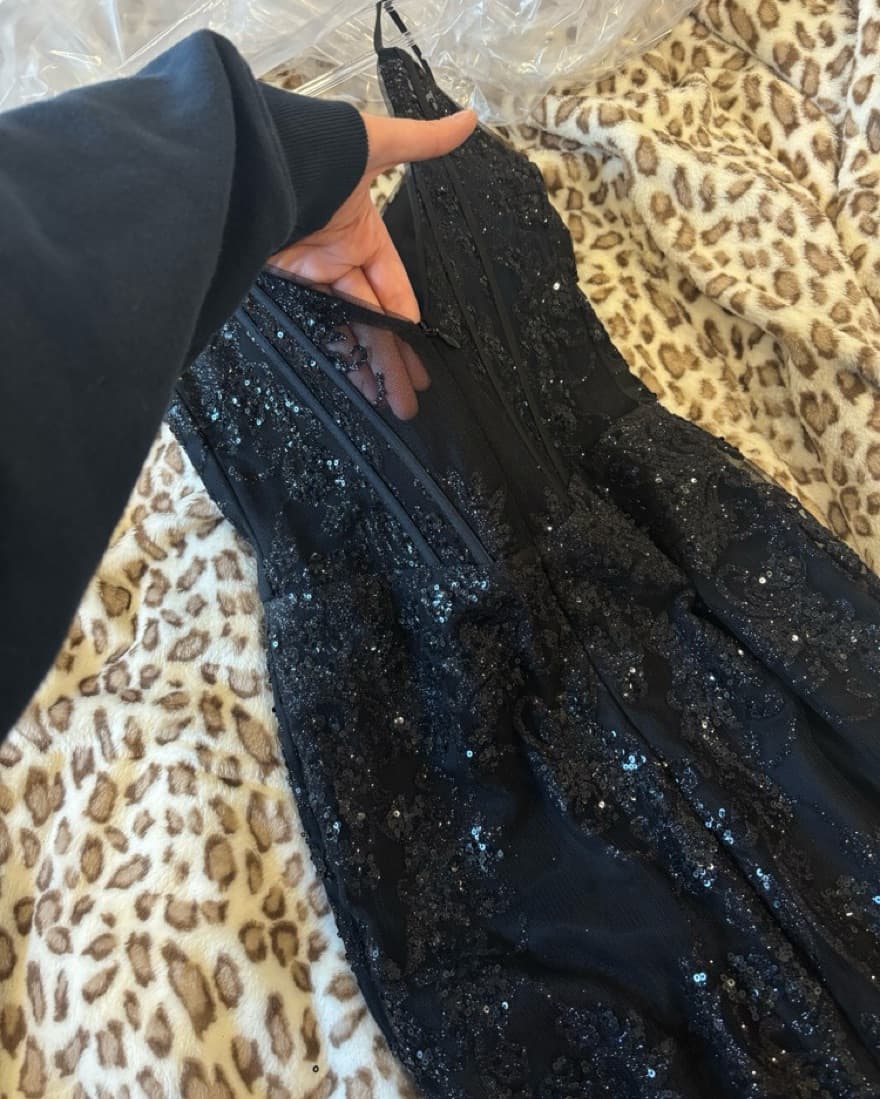 Stella Couture Black Sequin Gown  - Image 4