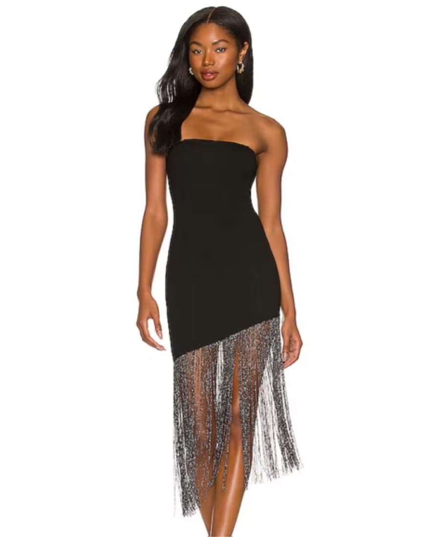 Revolve Strapless Black Fringe Dress - Image 1