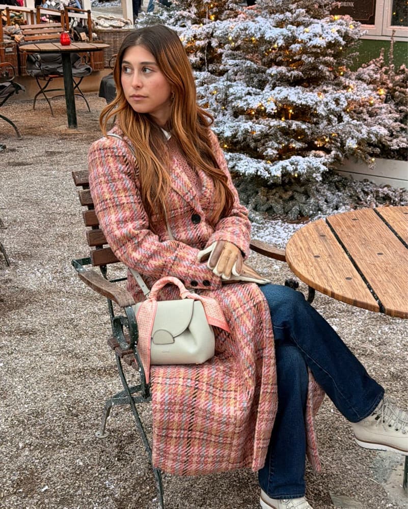 Avec Les Filles Long Pink Plaid Coat - Image 1