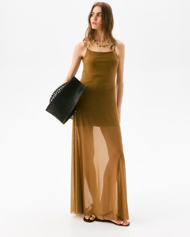 Olive Green Mesh Maxi Dress - Image 1