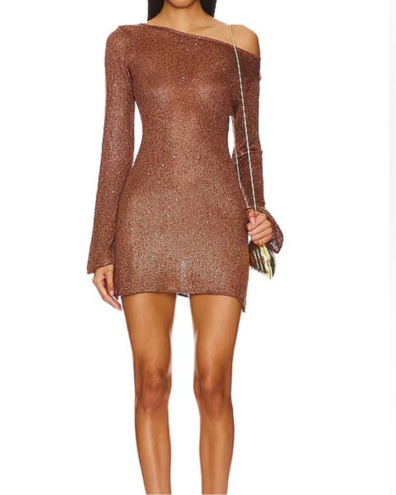 Asta Resort Brown Long Sleeve Mini Dress - Image 4