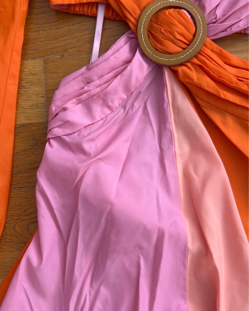 Staud Pink And Orange Long Sleeve Dress - Image 5