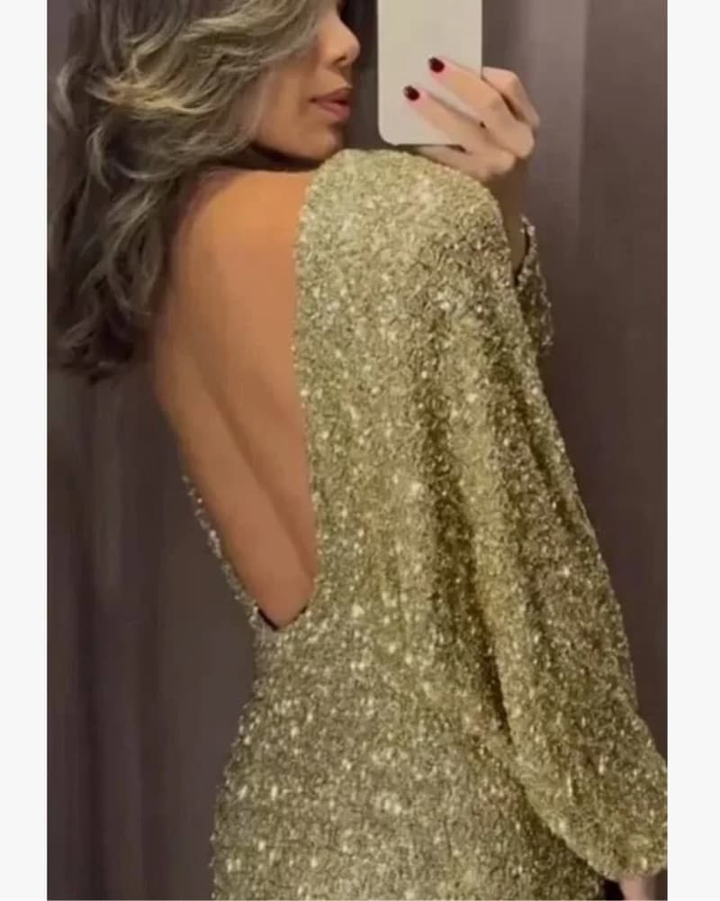 Zara Gold Sequin Mini Dress - Image 2