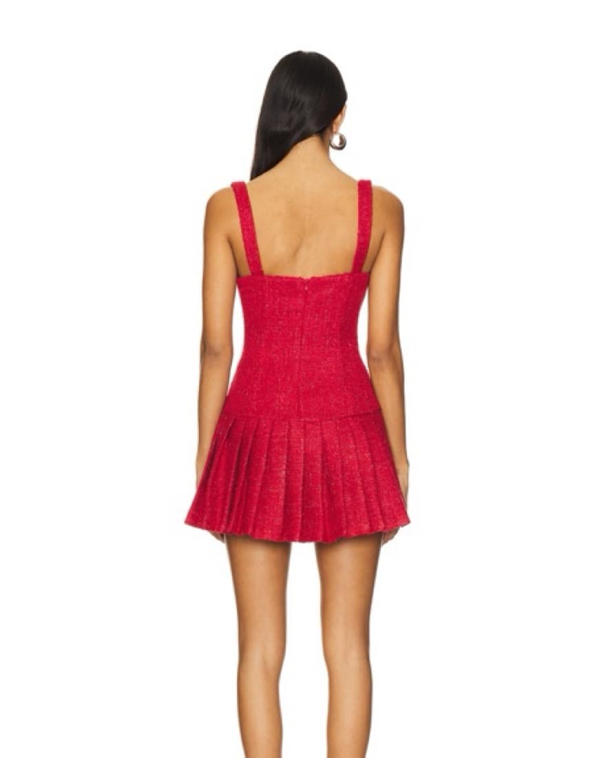 Vibrant Red Pleated Mini Dress - Image 2