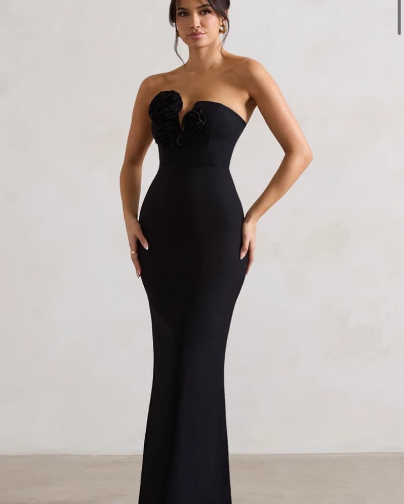 BLACK STRAPLESS MAXI DRESS - Image 1