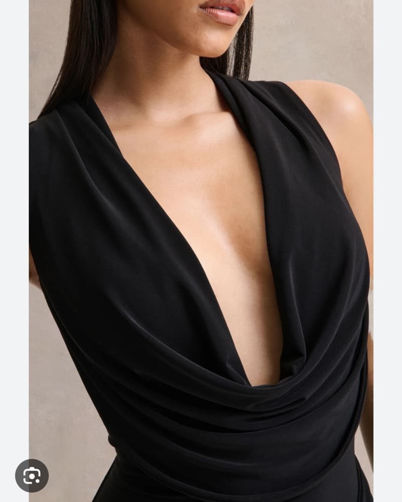 “Desiree” Black Plunge-Neck Maxi Dress  - Image 3