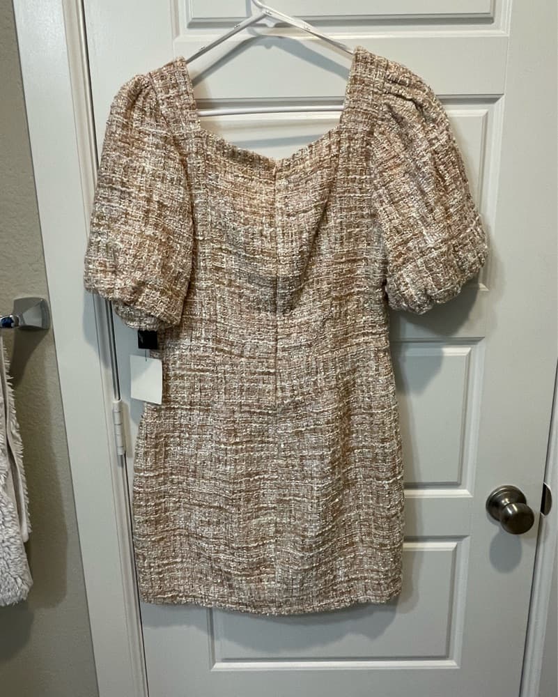 Stylish Tweed Puff Sleeve Dress - Image 4