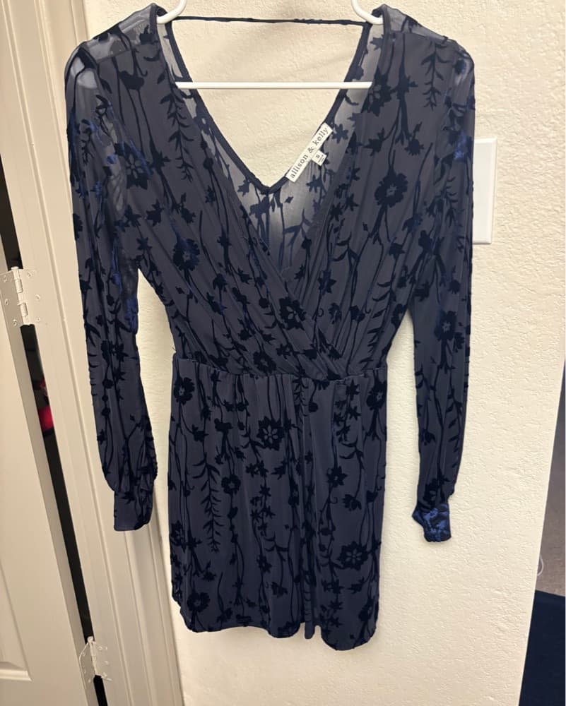 Navy Flower Felt Dress - Image 1