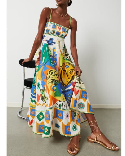 $595 Alemais Soleil Linen Midi Dress - Image 3