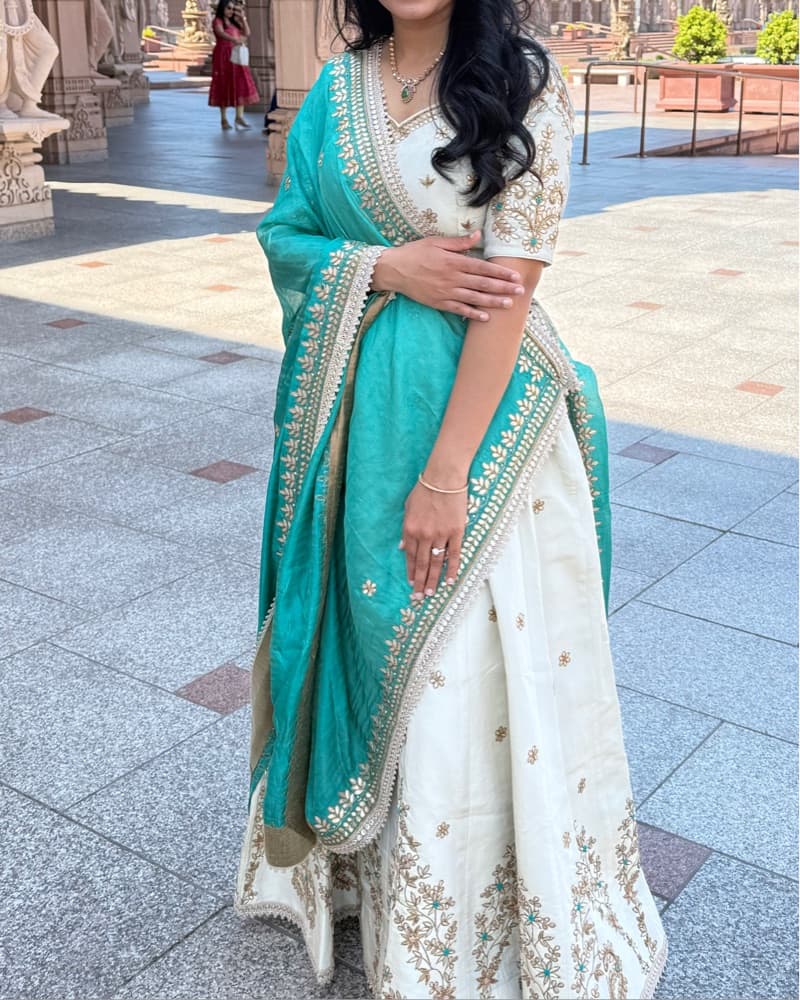 Elegant Mint Green and Ivory Lehenga Choli - Image 5