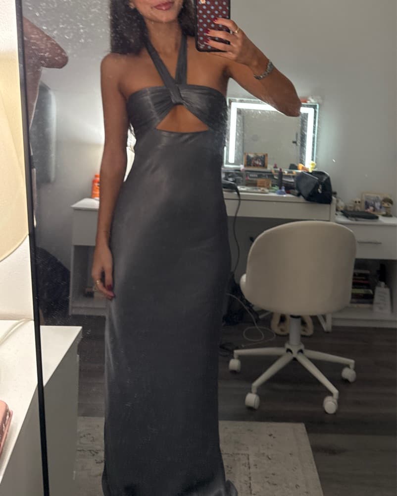 Shona joy Silver Satin Halter Dress  - Image 2