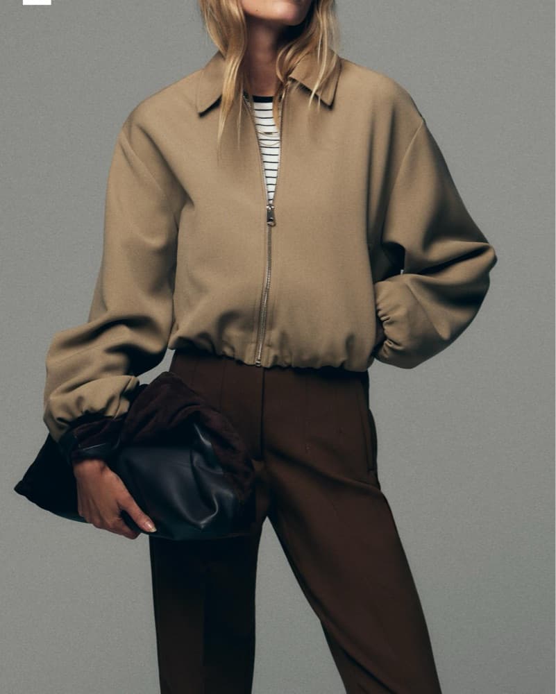 Taupe Puffy Bomber Jacket - Image 2